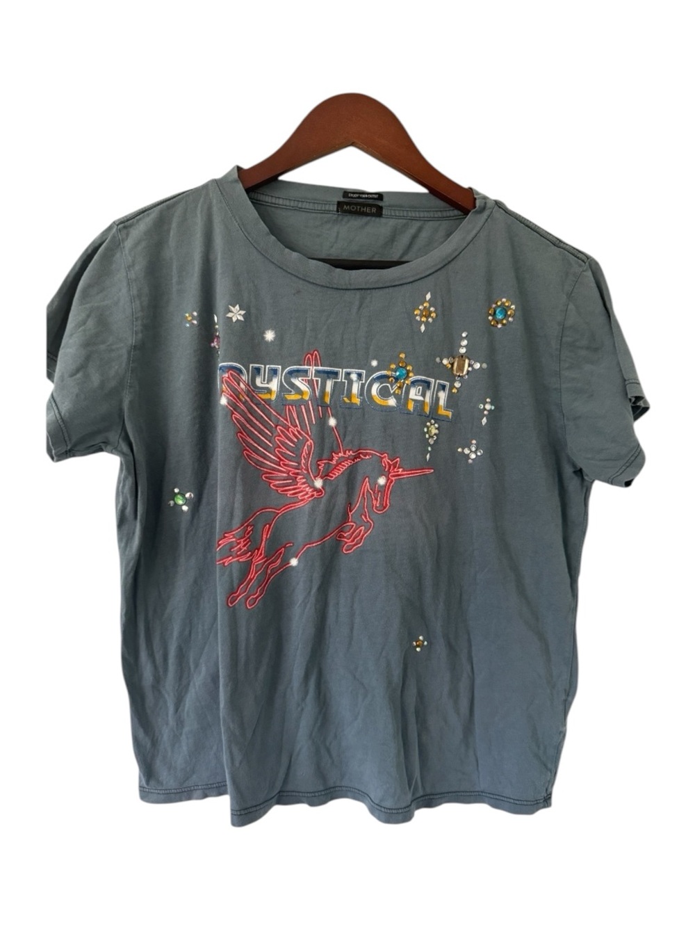 MOTHER The Boxy Goode Goodie- Mystical- M- Grey/Embellished- Cropped